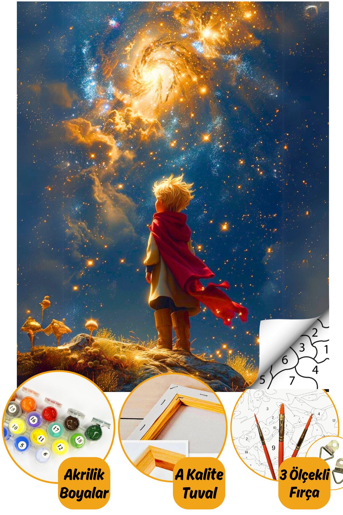 Sayılarla Boyama Numaralı Tuval Seti Fırça Boya Dahil 40x50cm Küçük Prens TL060