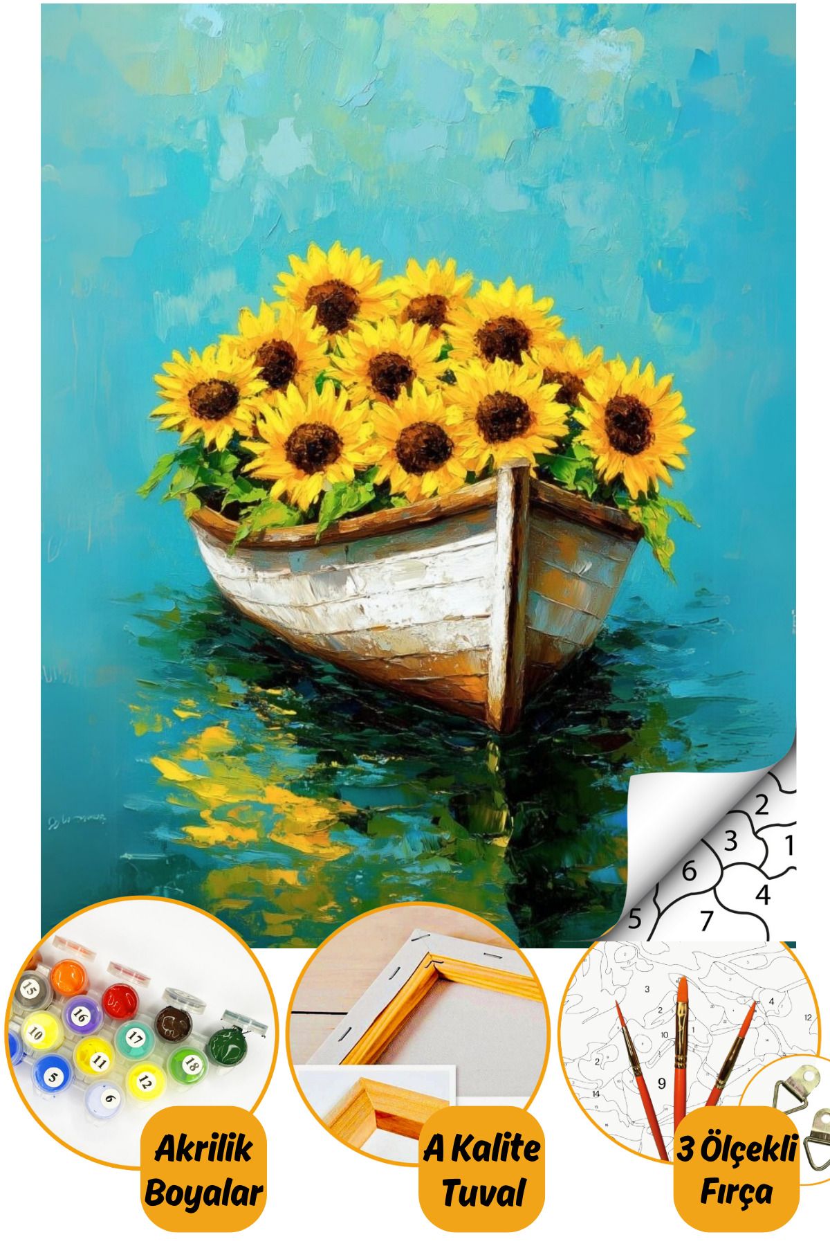 Sayılarla Boyama Numaralı Tuval Seti Fırça Boya Dahil 40x50cm Ayçiçeği