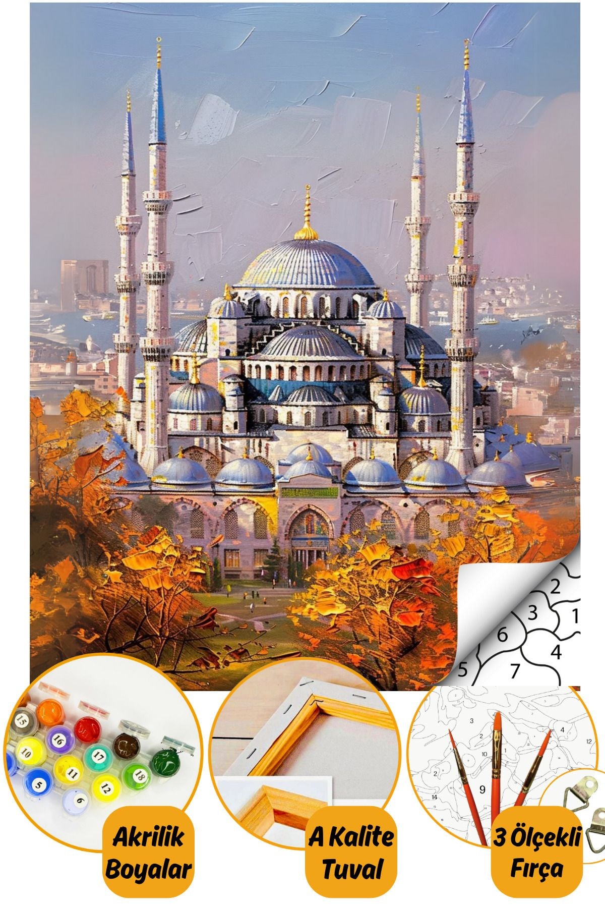 Sayılarla Boyama Numaralı Tuval Seti Fırça Boya Dahil 40x50cm - Süleymaniye Camii