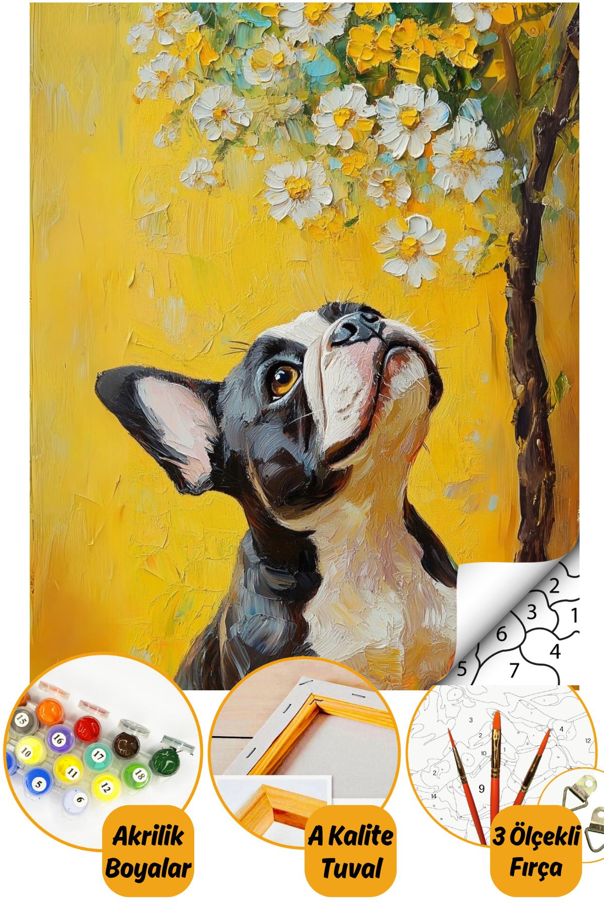 Sayılarla Boyama Numaralı Tuval Seti Fırça Boya Dahil 40x50cm Tatlı Köpek TL032