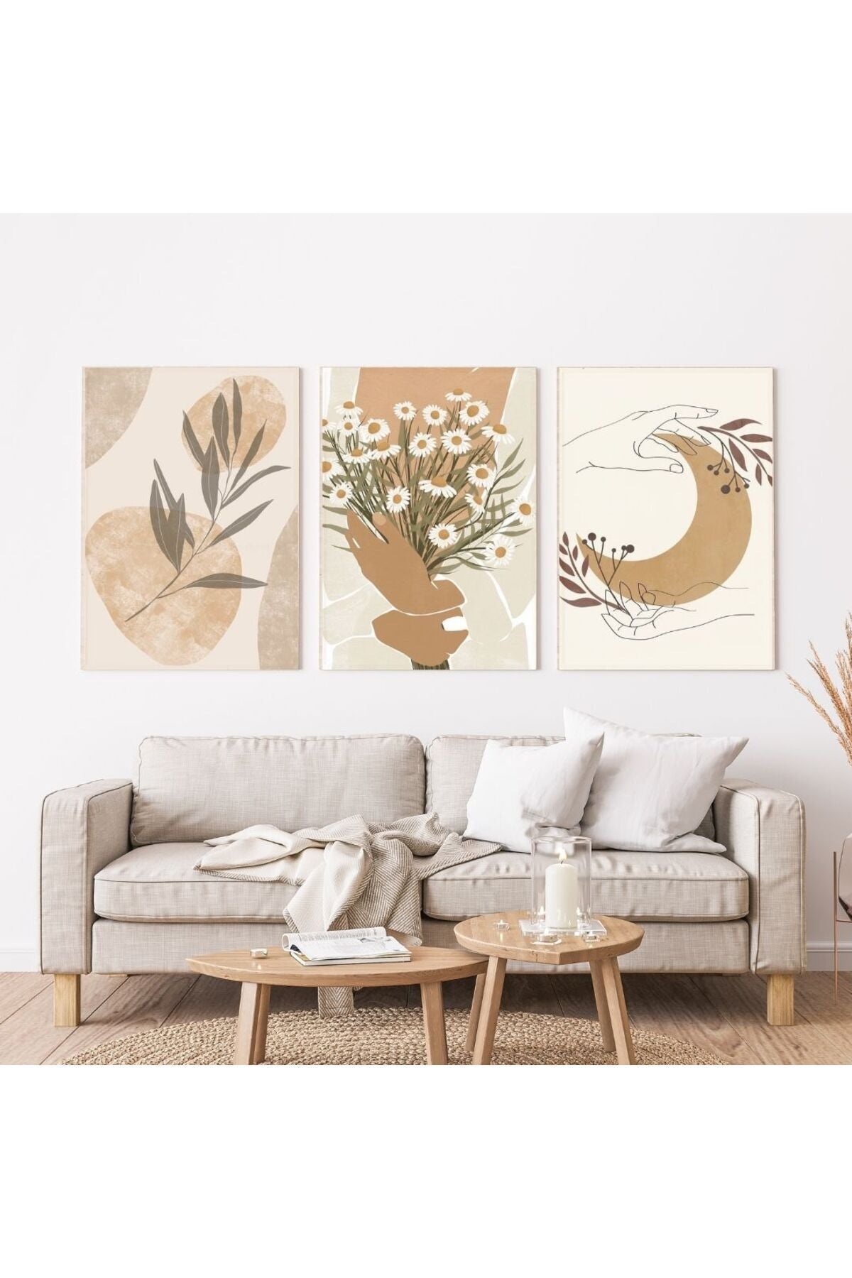 Minimalist Bohem Kasnaklı 3'lü set 40x50cm Kanvas Tablo Soyut Modern 23