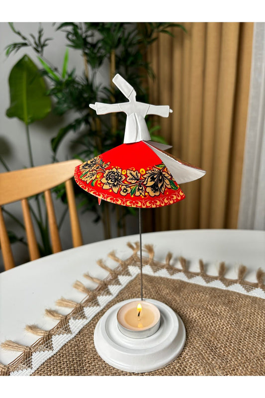 Mum Işığıyla Dönen Semazen - Dönen Mumluk - Isıyla Dönen Mumluk - Mercan