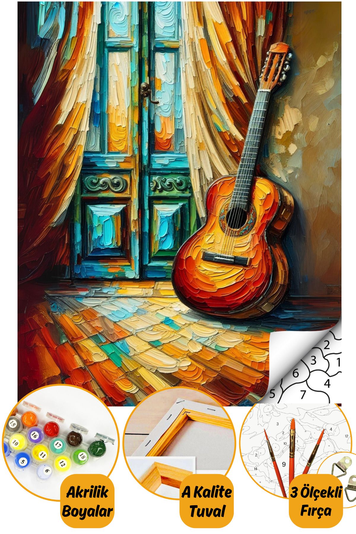 Sayılarla Boyama Numaralı Tuval Seti Fırça Boya Dahil 40x50cm Gitar