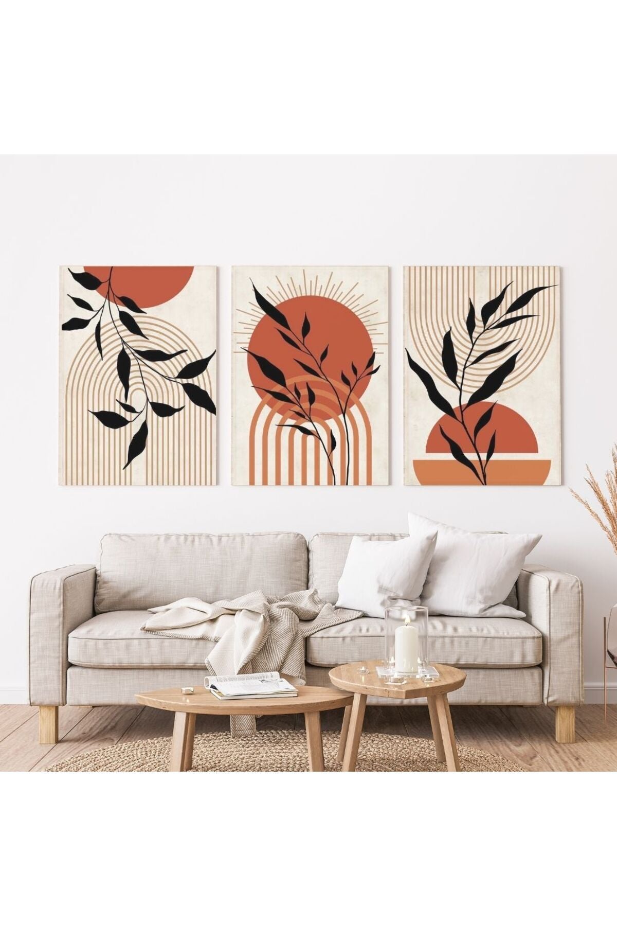 Minimalist Bohem Kasnaklı 3'lü set 40x50cm Kanvas Tablo Soyut Modern 02