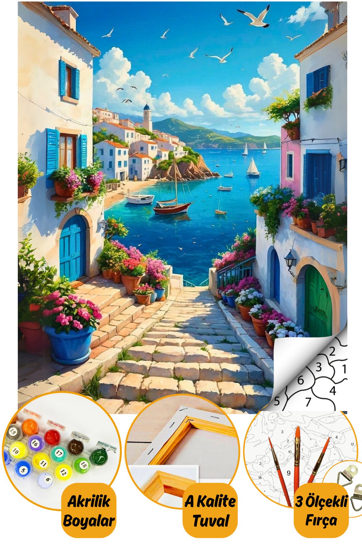 Sayılarla Boyama Numaralı Tuval Seti Fırça Boya Dahil 40x50cm Manzara
