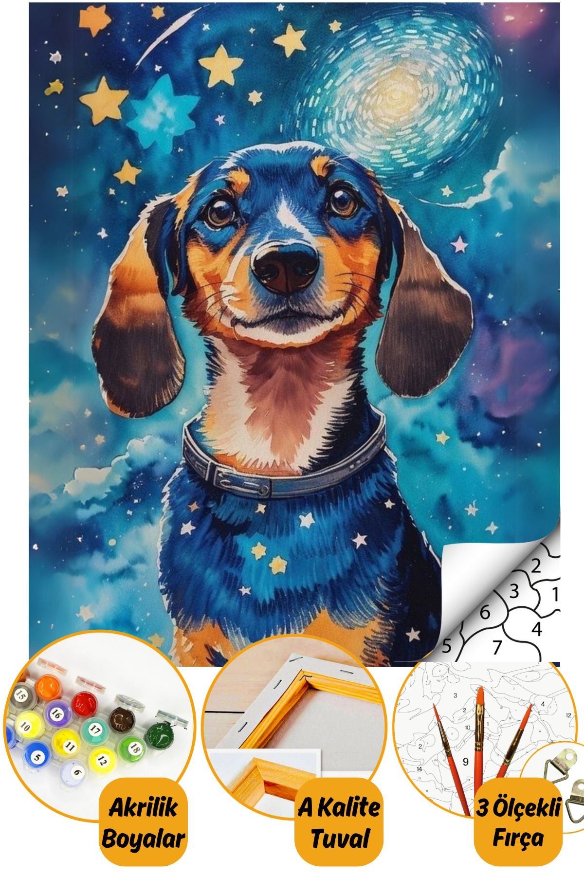 Sayılarla Boyama Numaralı Tuval Seti Fırça Boya Dahil 40x50cm Tatlı Köpek TL029