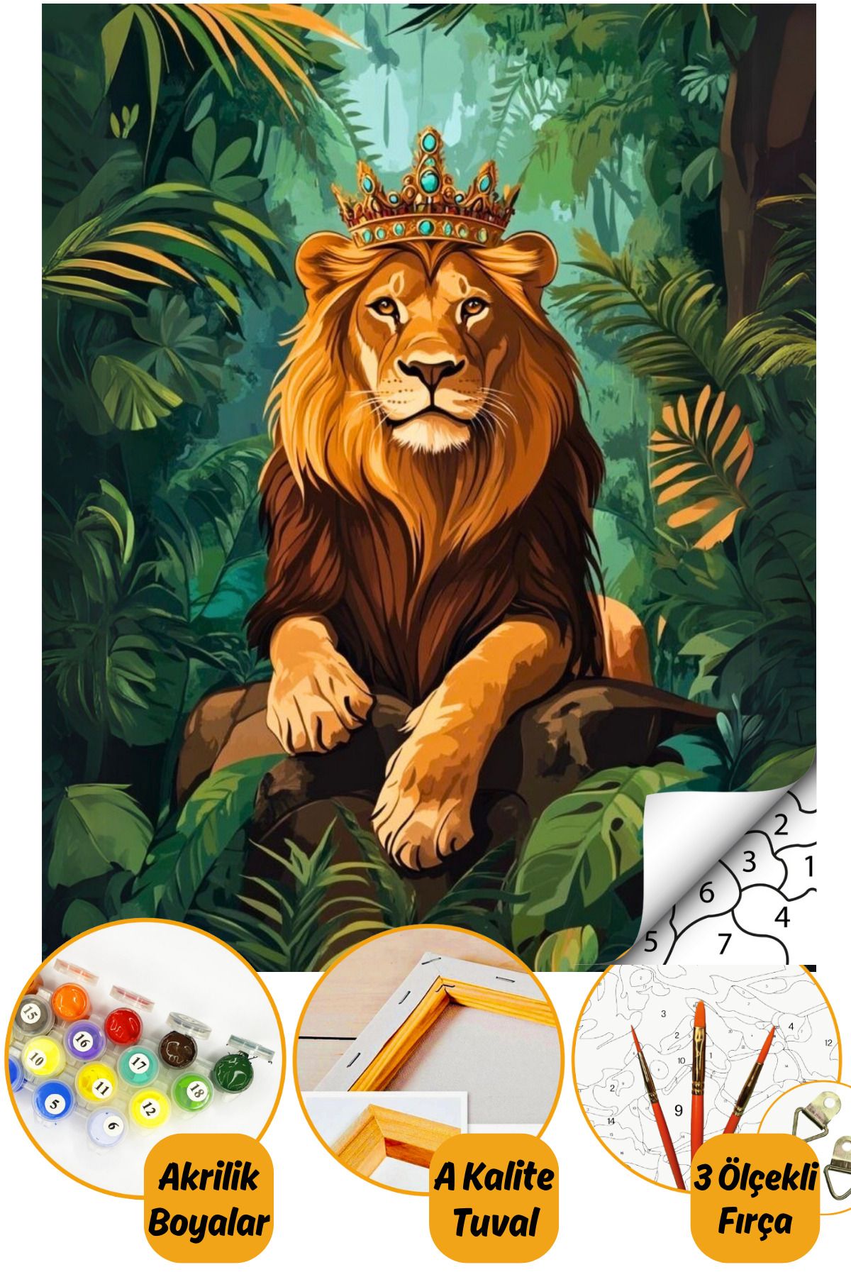 Sayılarla Boyama Numaralı Tuval Seti Fırça Boya Dahil 40x50cm Aslan Kral TL038