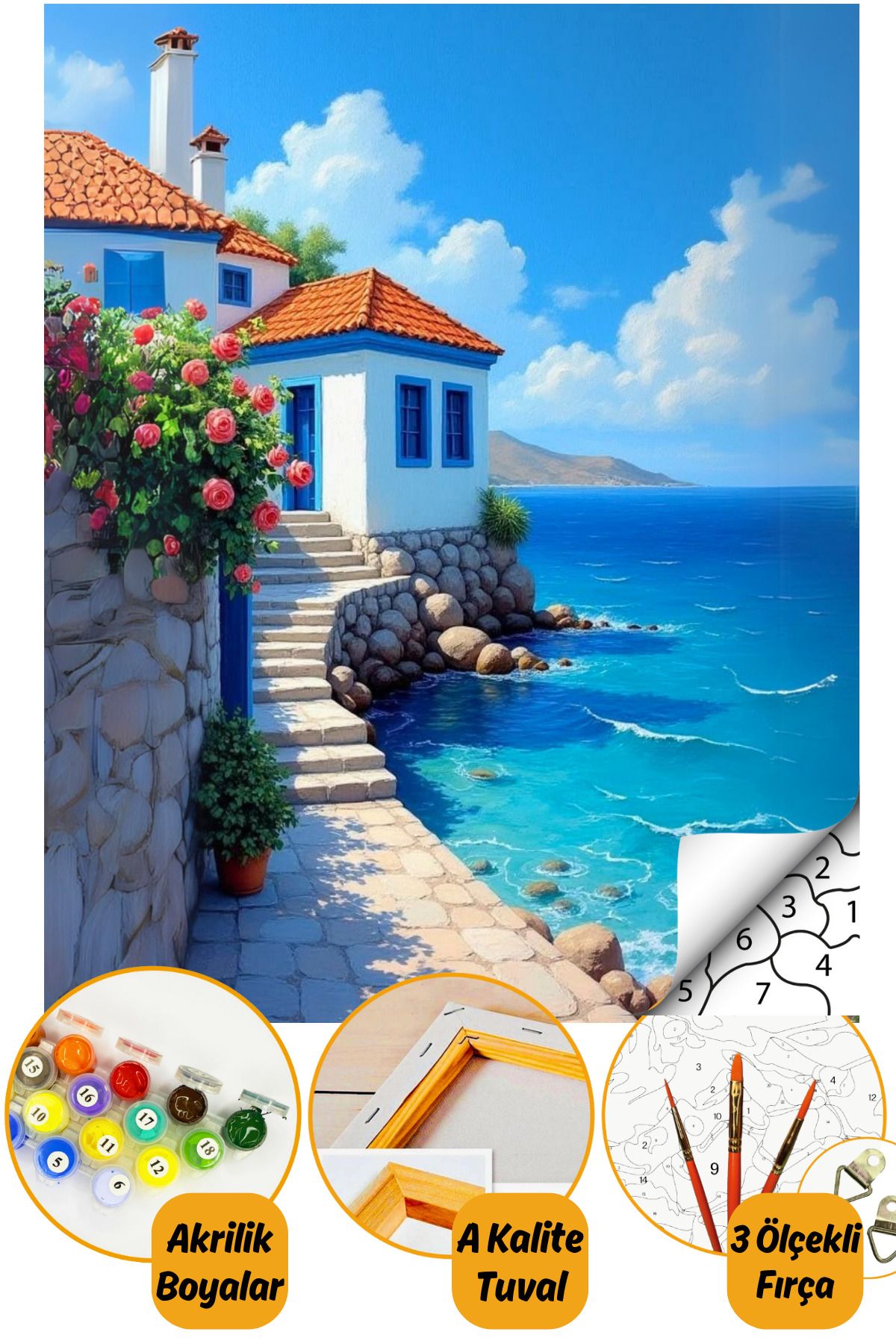 Sayılarla Boyama Numaralı Tuval Seti Fırça Boya Dahil 40x50cm Manzara