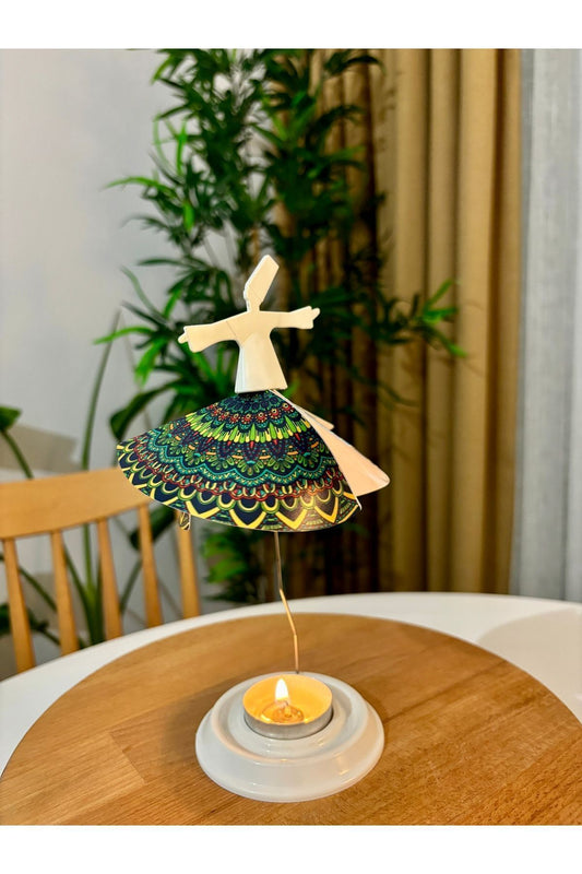 Mum Işığıyla Dönen Semazen - Dönen Mumluk - Mercan