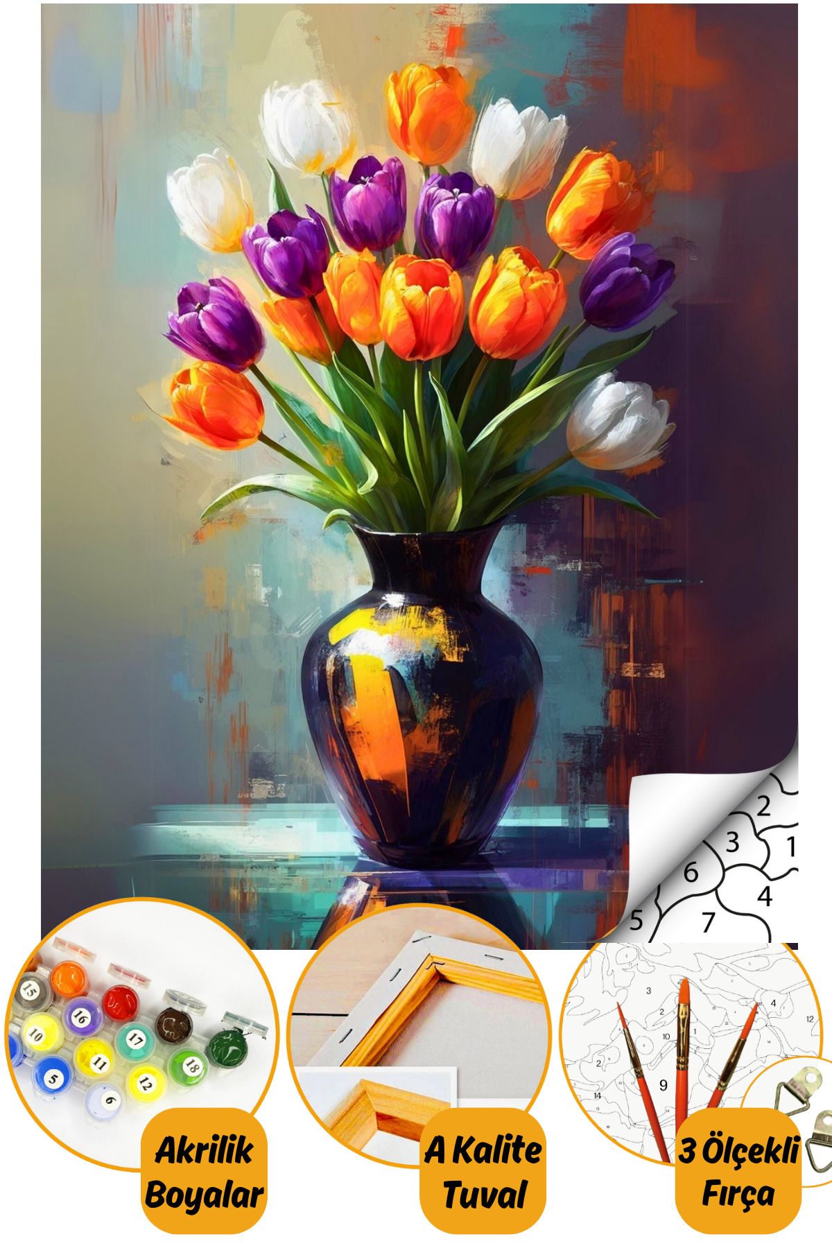 Sayılarla Boyama Numaralı Tuval Seti Fırça Boya Dahil 40x50cm Çiçek TL015