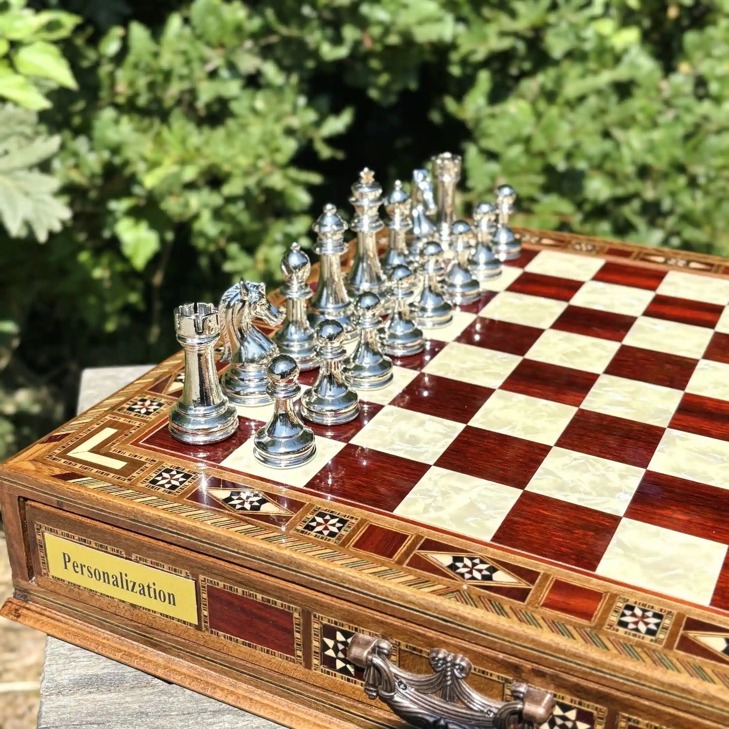 Premium Tamamen El Yapımı Satranç Takımı, Gold Metal, Masif Ahşap Satranç, Hediyelik, Satranç Seti