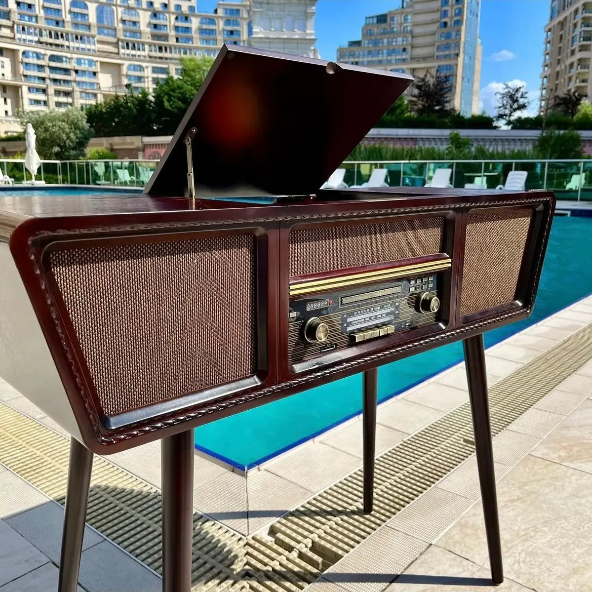 Crown Well Ahşap Retro Pikap Çalar, Cd Player, Radyo, Bluetooth ve Usb Giriş