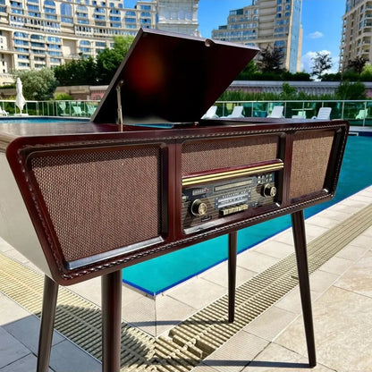 Crown Well Ahşap Retro Pikap Çalar, Cd Player, Radyo, Bluetooth ve Usb Giriş