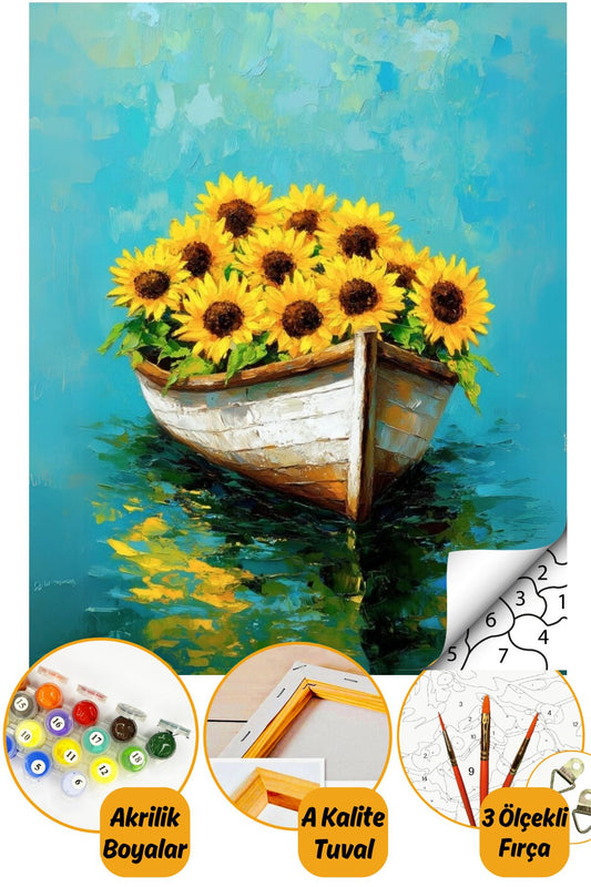 Sayılarla Boyama Numaralı Tuval Seti Fırça Boya Dahil 40x50cm Ayçiçeği