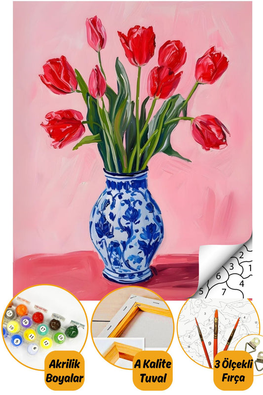 Sayılarla Boyama Numaralı Tuval Seti Fırça Boya Dahil 40x50cm Çiçek TL004
