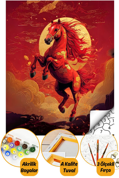 Sayılarla Boyama Numaralı Tuval Seti Fırça Boya Dahil 40x50cm Şahlanan At