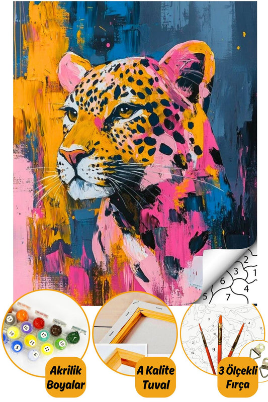 Sayılarla Boyama Numaralı Tuval Seti Fırça Boya Dahil 40x50cm Leopar