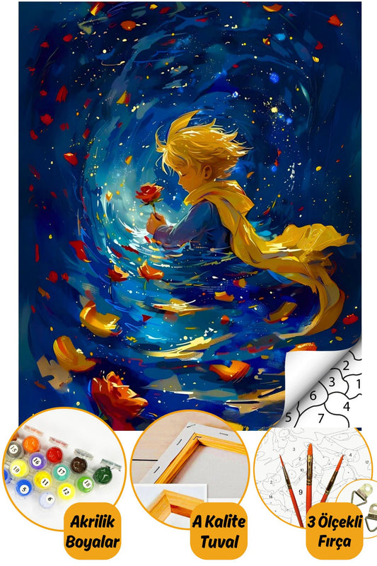 Sayılarla Boyama Numaralı Tuval Seti Fırça Boya Dahil 40x50cm Küçük Prens TL061