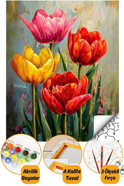 Sayılarla Boyama Numaralı Tuval Seti Fırça Boya Dahil 40x50cm Çiçek TL016