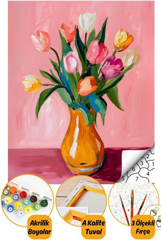 Sayılarla Boyama Numaralı Tuval Seti Fırça Boya Dahil 40x50cm Çiçek TL005