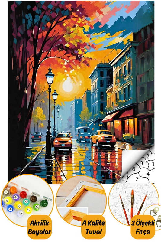 Sayılarla Boyama Numaralı Tuval Seti Fırça Boya Dahil 40x50cm - Huzur Sokağı