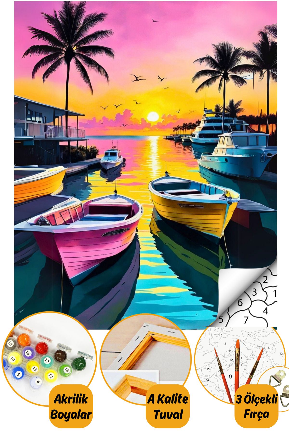 Sayılarla Boyama Numaralı Tuval Seti Fırça Boya Dahil 40x50cm Sandal Manzara