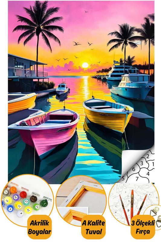 Sayılarla Boyama Numaralı Tuval Seti Fırça Boya Dahil 40x50cm Sandal Manzara