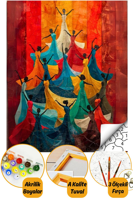 Sayılarla Boyama Numaralı Tuval Seti Fırça Boya Dahil 40x50cm - Etekli Dansçılar