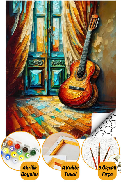 Sayılarla Boyama Numaralı Tuval Seti Fırça Boya Dahil 40x50cm Gitar
