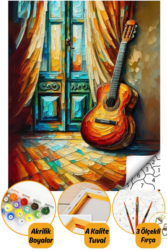Sayılarla Boyama Numaralı Tuval Seti Fırça Boya Dahil 40x50cm Gitar