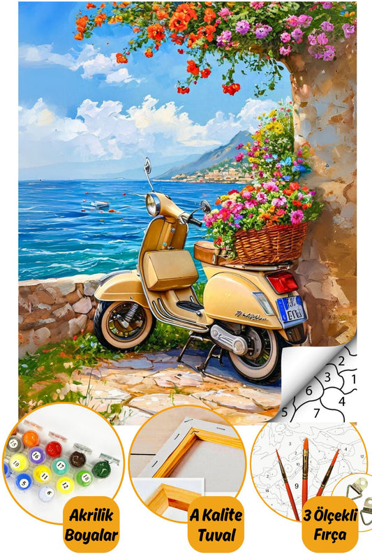 Sayılarla Boyama Numaralı Tuval Seti Fırça Boya Dahil 40x50cm Vespa