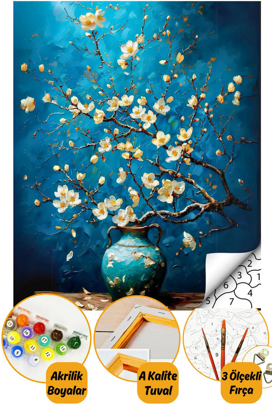 Sayılarla Boyama Numaralı Tuval Seti Fırça Boya Dahil 40x50cm - Bahar Çiçekleri