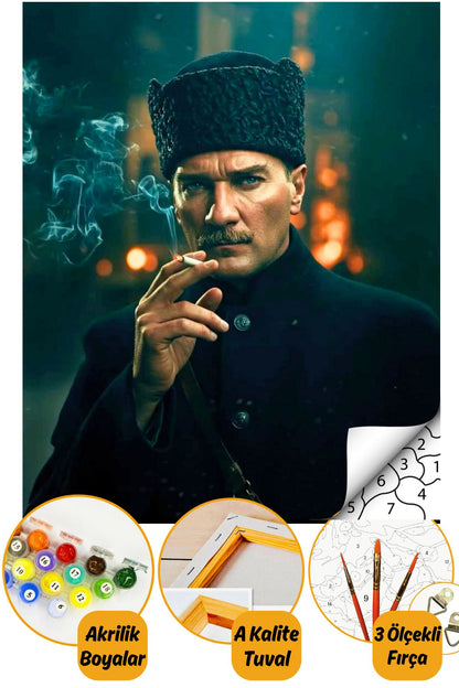 Sayılarla Boyama Numaralı Tuval Seti Fırça Boya Dahil 40x50cm - Mustafa Kemal Atatürk