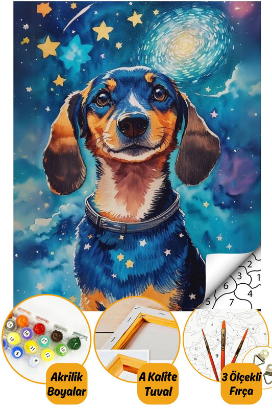 Sayılarla Boyama Numaralı Tuval Seti Fırça Boya Dahil 40x50cm Tatlı Köpek TL029