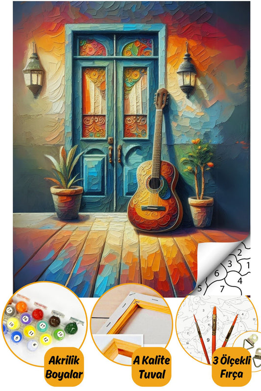 Sayılarla Boyama Numaralı Tuval Seti Fırça Boya Dahil 40x50cm Gitar