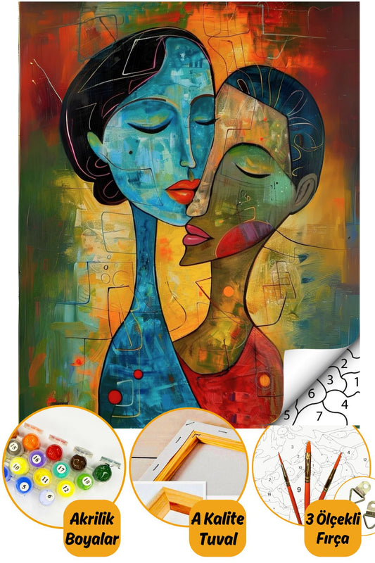 Sayılarla Boyama Numaralı Tuval Seti Fırça Boya Dahil 40x50cm - Soyut Çift