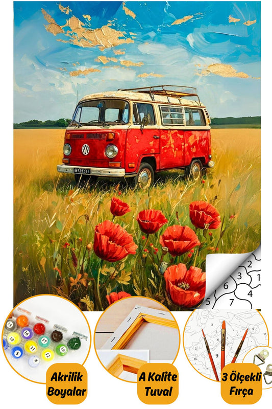 Sayılarla Boyama Numaralı Tuval Seti Fırça Boya Dahil 40x50cm Vosvos Karavan