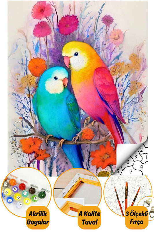 Sayılarla Boyama Numaralı Tuval Seti Fırça Boya Dahil 40x50cm Kuş