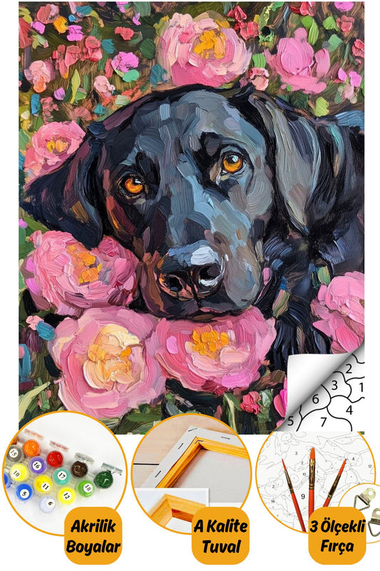 Sayılarla Boyama Numaralı Tuval Seti Fırça Boya Dahil 40x50cm Tatlı Köpek TL030
