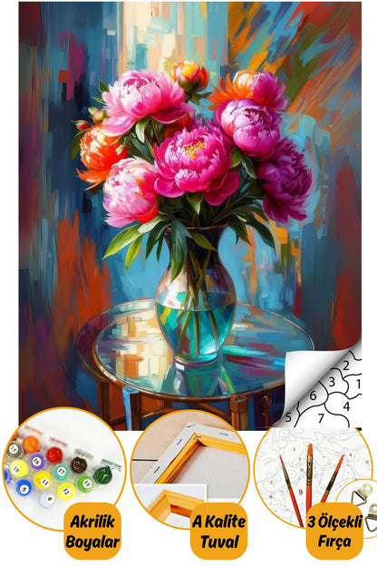 Sayılarla Boyama Numaralı Tuval Seti Fırça Boya Dahil 40x50cm Çiçek TL014