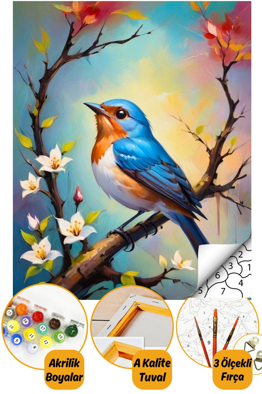Sayılarla Boyama Numaralı Tuval Seti Fırça Boya Dahil 40x50cm Kuş TL002