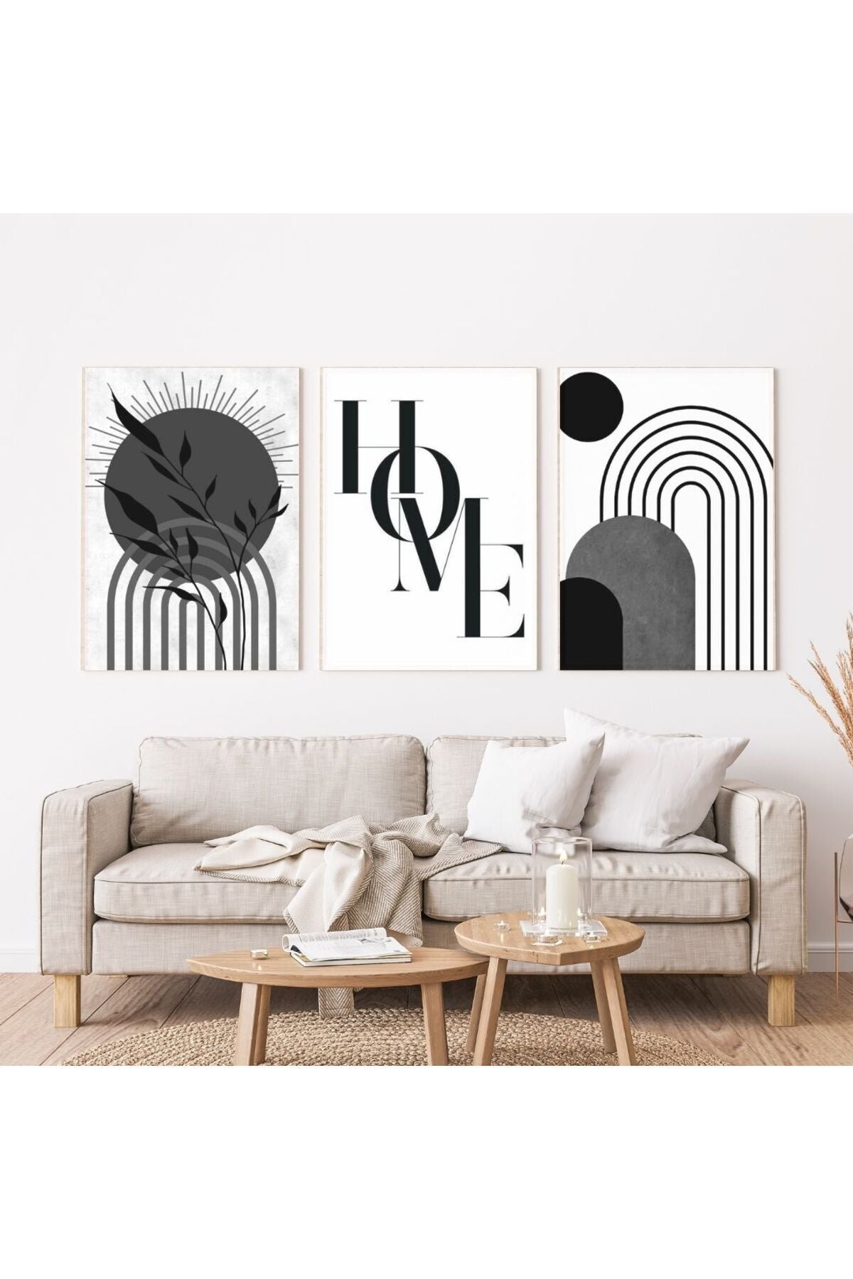 Minimalist Bohem Kasnaklı 3'lü set 40x50cm Kanvas Tablo Soyut Modern 16