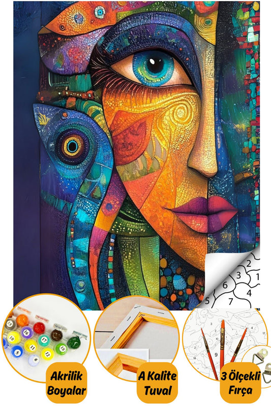 Sayılarla Boyama Numaralı Tuval Seti Fırça Boya Dahil 40x50cm - Mistik Renkli Kadın