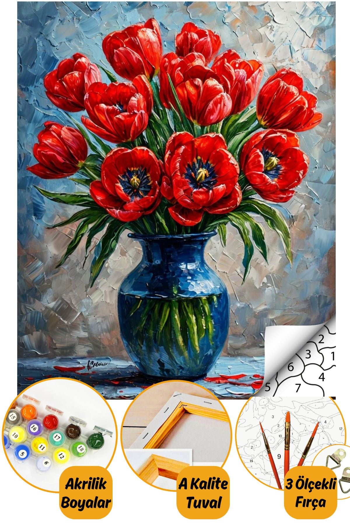 Sayılarla Boyama Numaralı Tuval Seti Fırça Boya Dahil 40x50cm Çiçek TL017