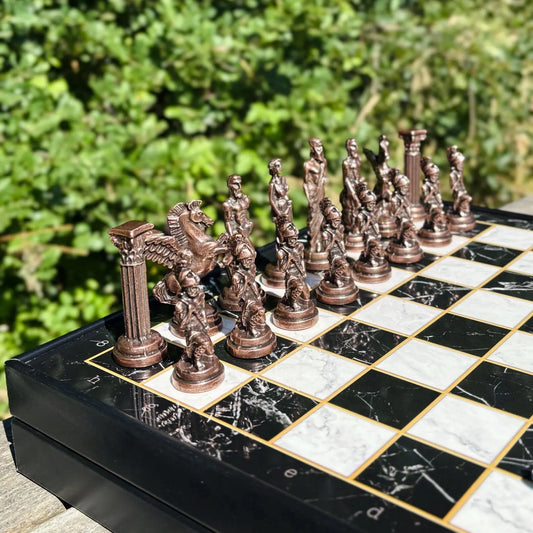 Lüks Pegasus Satranç Takımı Bronze Metal Satanç Taşı, Ahşap Satranç, Hediyelik