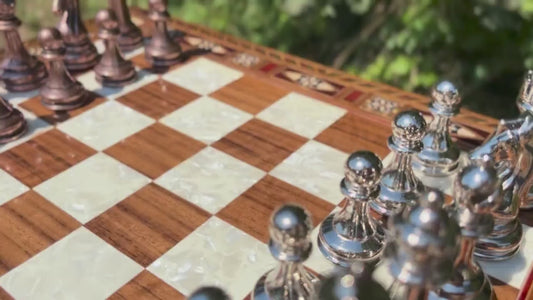 Tamamen El Yapımı Satranç Takımı, Bronze Metal, Masif Ahşap Satranç, Hediyelik, Satranç Seti