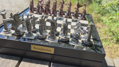 Lüks Pegasus Satranç Takımı Bronze Metal Satanç Taşı, Ahşap Satranç, Hediyelik